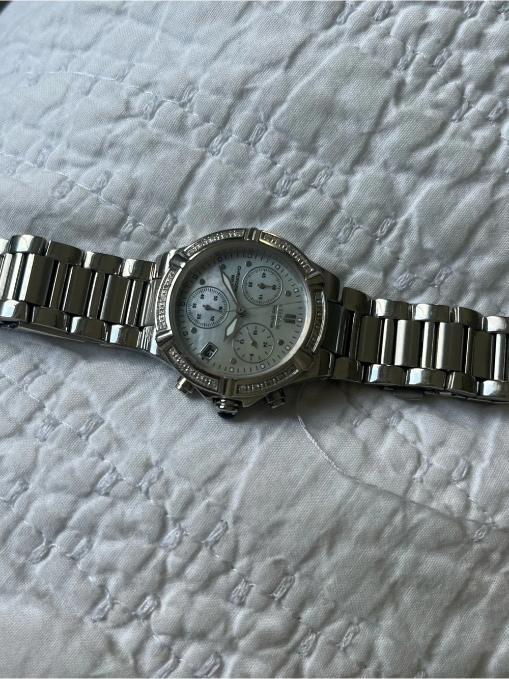 Citizen Silver Stainless Steel Chronograph Watch with Mother-of-Pearl Dial